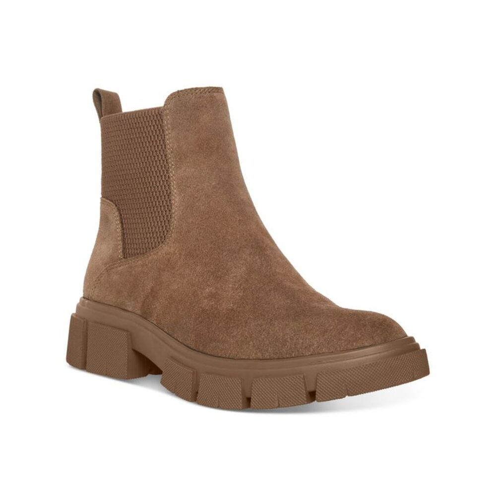 AQUA COLLEGE Womens Dark Taupe Brown Back Pull-Tab Priya Suede Booties 8 M